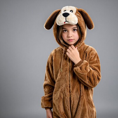 Girl in Brown Dog Onesie