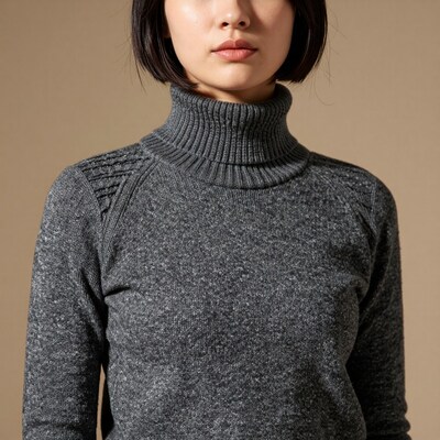 Woman in Gray Turtleneck Sweater