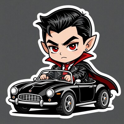 Cartoon Vampire Driving Car