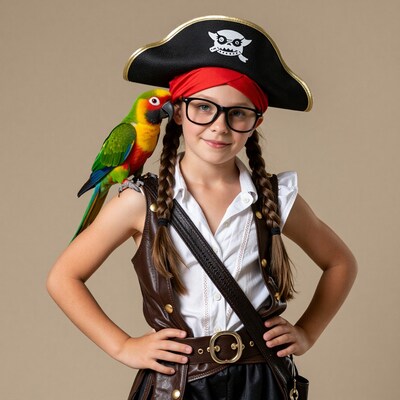 Girl in Pirate Costume with Parrot
