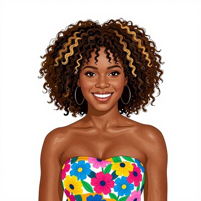 Smiling Black Woman Curly Hair