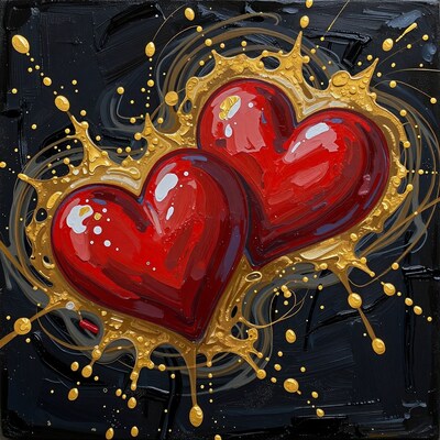 Two Red Hearts with Gold Splash