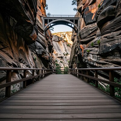 Wooden Bridge in Canyon