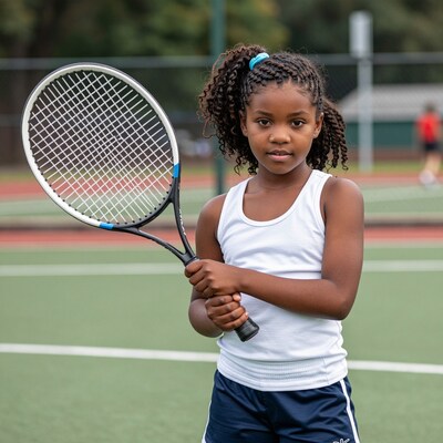 Young Black Girl with Tennis Racket