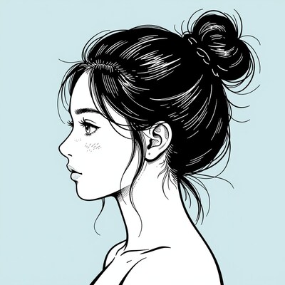 Woman with messy bun profile