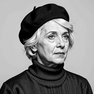 Elderly woman in black beret