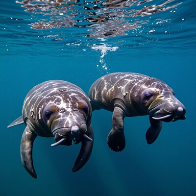 Two Dugongs Underwater