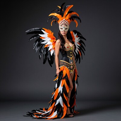 Woman in Orange Black Carnival Costume