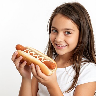 Girl holding hot dog