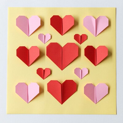 Pink and Red Origami Hearts