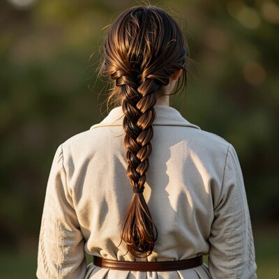 Woman with long brown braid