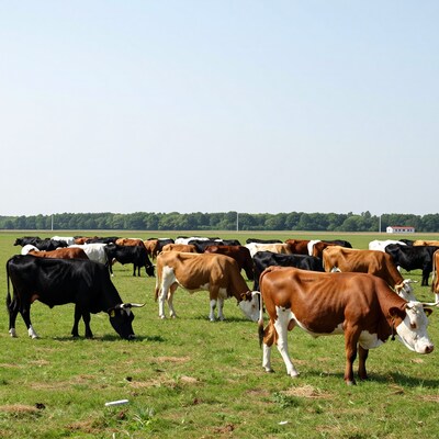 Herd of Cows Grazing in Pasture