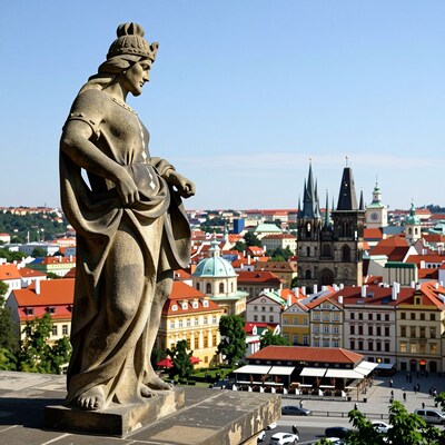 Prague Castle Statue Over City