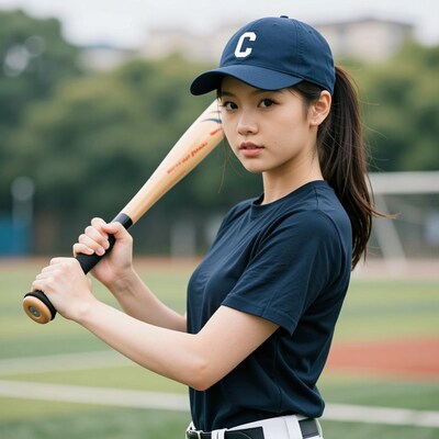 Asian girl baseball player
