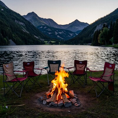Campfire by Mountain Lake