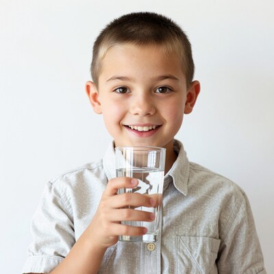 Smiling boy drinking water
