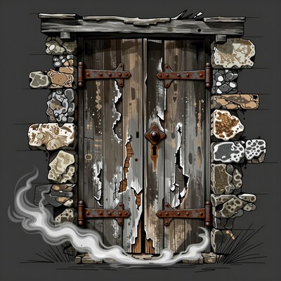 Old Wooden Door in Stone Wall