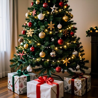 Decorated Christmas Tree with Gifts