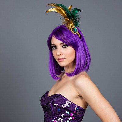 Woman in Purple Mardi Gras Costume