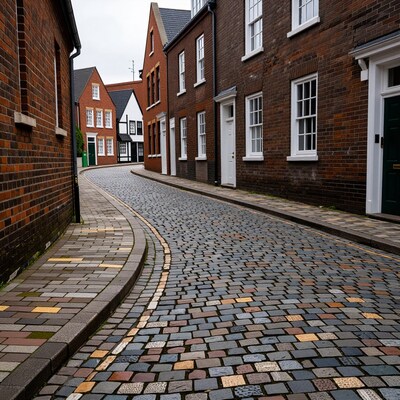 Cobblestone Street in Historic Town