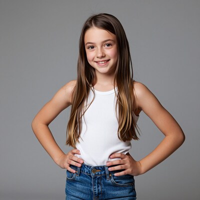 Smiling young girl in white tank top
