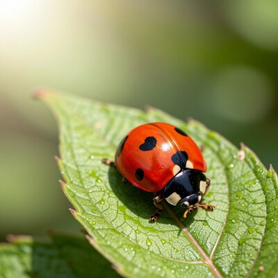 Ladybug on Green Leaf