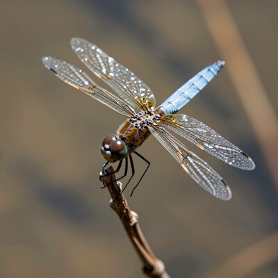 Blue Dragonfly on Twig