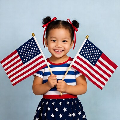 Asian girl with American flags