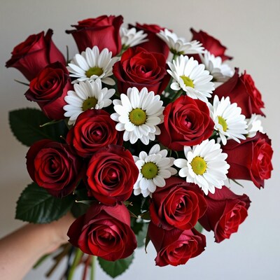 Red Roses and White Daisies Bouquet