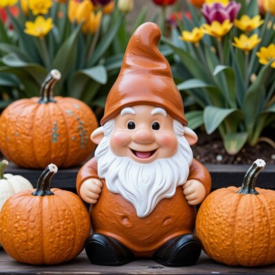 Garden Gnome with Pumpkins