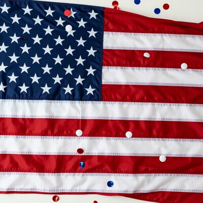 American Flag with Patriotic Confetti