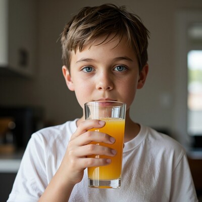 Boy drinking orange juice
