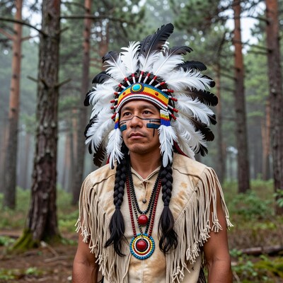 Native American Chief in Forest