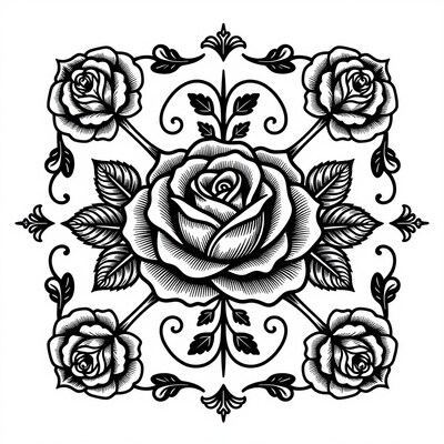 Black and White Rose Mandala