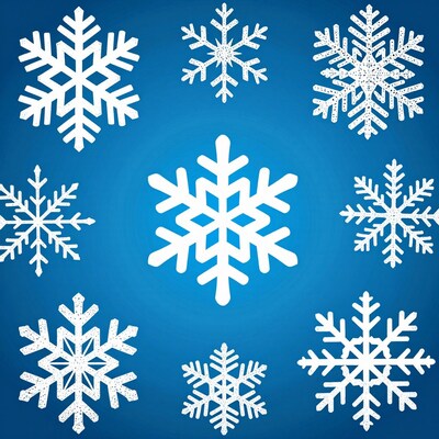 White snowflakes on blue