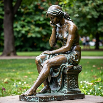 Bronze Statue of Pensive Woman