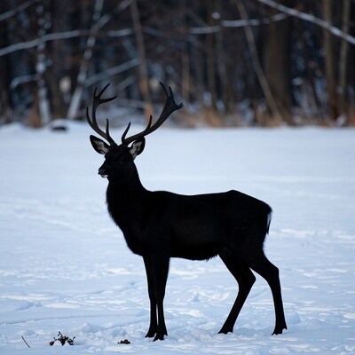 Black Stag in Snow