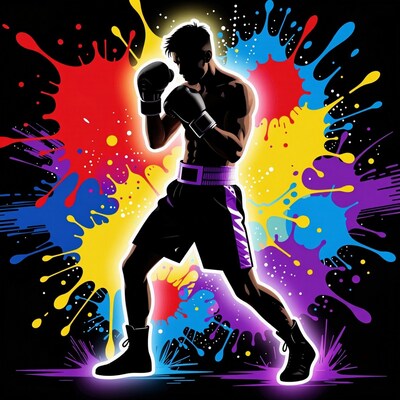 Boxer with Colorful Paint Splashes