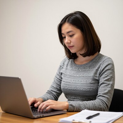 Asian woman working on laptop