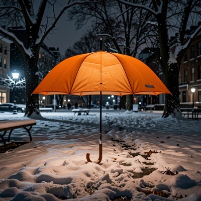 Orange Umbrella in Snowy Park
