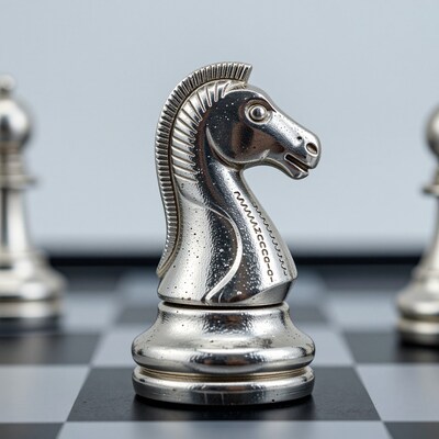 Silver Knight Chess Piece