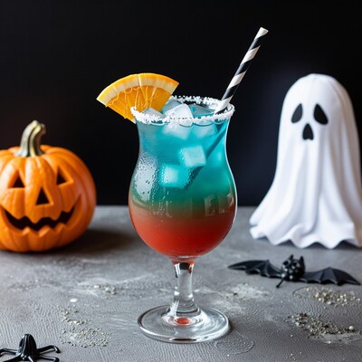 Halloween Cocktail with Pumpkin and Ghost