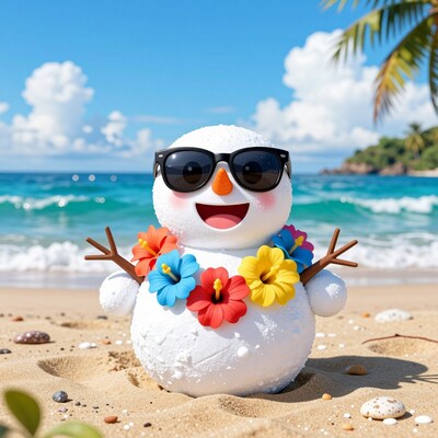 Snowman on Tropical Beach