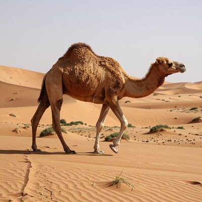 Camel Walking in Desert