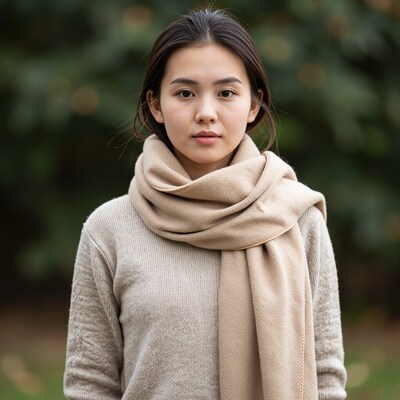 Young East Asian Woman in Beige Scarf