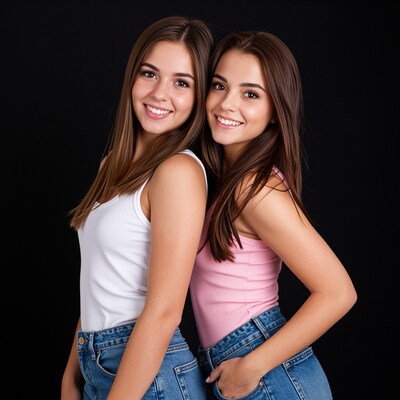 Two smiling young women in jeans
