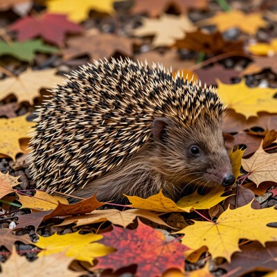 Hedgehog in Autumn Leaves