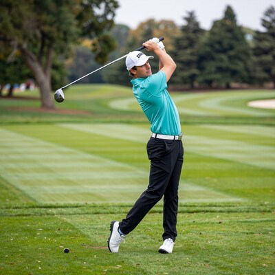 Male Golfer Mid Swing
