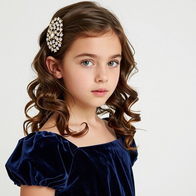 Young girl with jeweled hair clip