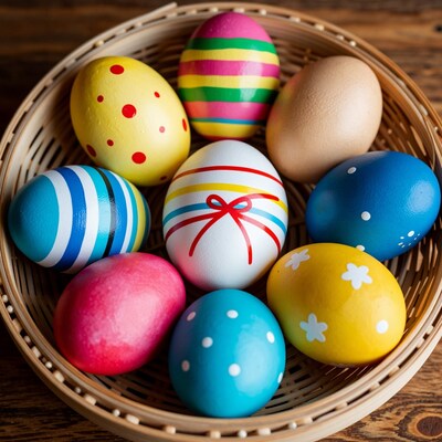 Colorful Easter Eggs in Basket